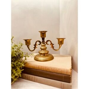 Vintage Solid Brass 3 Arm Candelabra Candle Holder Ornate Made in Japan